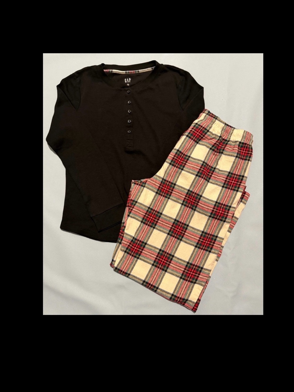 GAP Black Henley Top with Plaid Pajama Pants